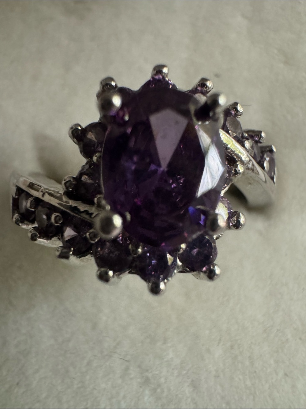 Beautiful Amethyst. Ring stamped 925 Size 7.25 
Untested